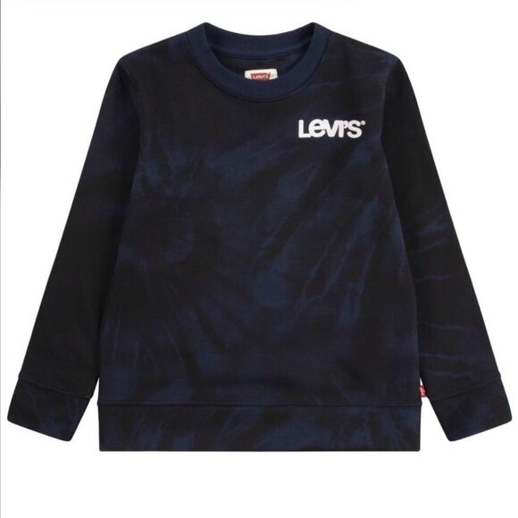 Levi's Little Boys Logo Crewneck Dark Blue Tie Dye Casual Sweatshirt Size 7 New - Picture 1 of 2